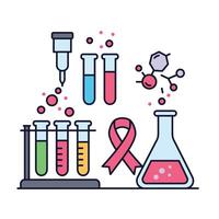 Illustration of laboratory equipment and a pink ribbon vector