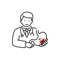 A doctor holding a stomach with a red heart vector