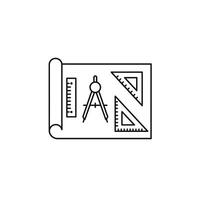 A line drawing of a compass and ruler vector