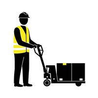 A man in a yellow vest is holding a box vector