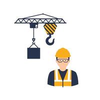 Construction worker with crane and crane operator vector
