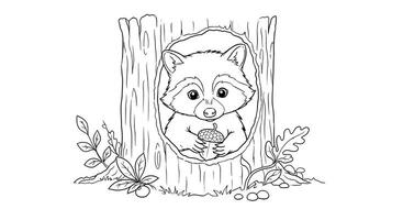 A coloring page with a cute little Kola in a tree trunk vector