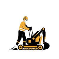 A man is working on a construction machine vector