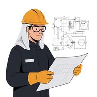 An engineer holding a blueprint vector