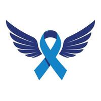 Blue awareness ribbon with wings on a white background vector