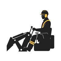 A man in a hard hat and safety helmet is sitting on a backhoe vector