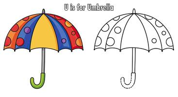U is for umbrella coloring page vector