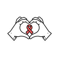 Hands making a heart with a red ribbon vector