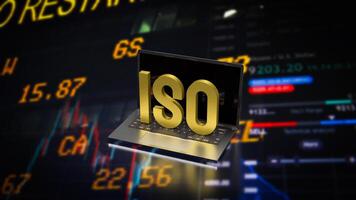 The Gold ISO on Laptop for Business concept 3d Rendering. photo