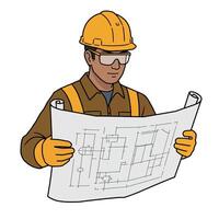 An engineer holding a blueprint vector