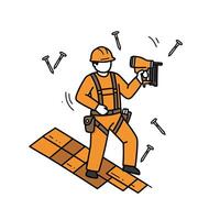 Construction worker with hammer and nails vector