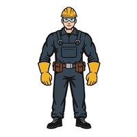 A construction worker in overalls and gloves vector