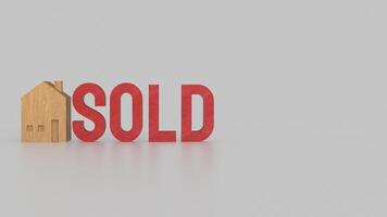 The Toy wood house and red sold text for Property or real estate concept 3d Rendering. photo