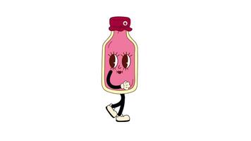 Groovy Retro Cartoon Milkshake,bottle of strawberry milk Character. Loop Animation video