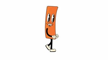 Groovy Retro Cartoon Ruler Character, walking in a seamless loop animation. Transparent background for easy use in designs and overlays video