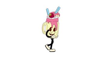 Animated Retro Milkshake Mascot. Seamless Loop for Designs and Overlays video