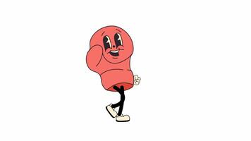 A retro cartoon-style boxing glove character, walking in a seamless loop animation. Transparent background for easy use in designs and overlays video