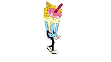 Walking Cartoon Milkshake. Fun and Groovy Animation with Transparent Background video