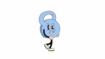 groovy retro desenho animado levantamento de peso personagem, caminhando dentro uma desatado ciclo animação. transparente fundo para fácil usar dentro desenhos e sobreposições video