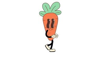 groovy fofa desenho animado cenoura personagem. funky retro estilo, caminhando dentro uma desatado ciclo animação. transparente fundo para fácil usar dentro desenhos e sobreposições video