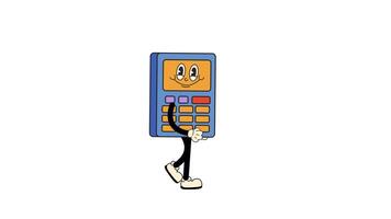 Groovy Retro Cartoon Calculator Character, walking in a seamless loop animation. Transparent background for easy use in designs and overlays video