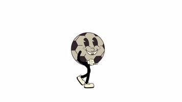 uma retro desenho animado estilo futebol bola personagem, caminhando dentro uma desatado ciclo animação. transparente fundo para fácil usar dentro desenhos e sobreposições video