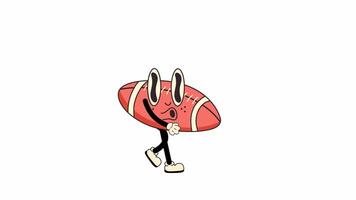 A retro cartoon style American football character, walking in a seamless loop animation. Transparent background for easy use in designs and overlays video