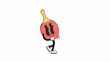 uma retro estilo cartoon ping pong raquete, caminhando dentro uma desatado ciclo animação. transparente fundo para fácil usar dentro desenhos e sobreposições video