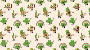 Retro cartoon characters designed as St. Patrick's Day mascots animation Loop Background. video