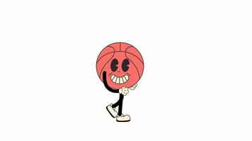 groovy retro desenho animado basquetebol esporte personagem, caminhando dentro uma desatado ciclo animação. transparente fundo para fácil usar dentro desenhos e sobreposições video