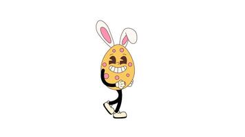 Groovy Easter Egg Bunny with Colorful Retro Design, walking in a seamless loop animation. Transparent background for easy use in designs and overlays video