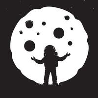 An astronaut standing in front of the moon with his hands outstretched vector