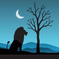 A lion is sitting under a tree at night vector