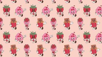 Retro cartoon characters designed as Valentine's Day mascots animation Loop Background. video