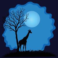 Giraffe and tree at night vector