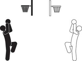 basketball player jumping and aiming to shoot the ball into the hoop icon set vector
