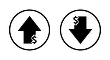 Dollar arrow growth and decline icon on circle line. USD up and down sign symbol vector