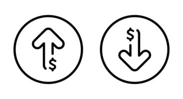 Dollar arrow up and down outline icon on circle line. USD increase and decrease sign symbol vector