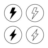Lightning, electric icon set on circle line. Thunder bolt, power, energy sign symbol vector