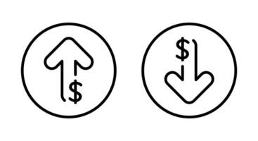 Up and down dollar arrow outline icon on circle line. Increase and decrease USD sign symbol vector