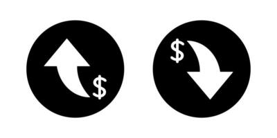 Dollar up and down icon on black circle. USD currency arrow increase and decrease sign symbol vector