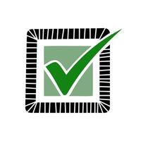 Green check mark icon in black box isolated on white background vector