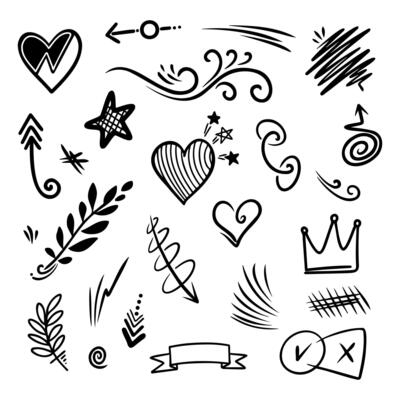 Doodle collection of high-level creative elements combined with white background