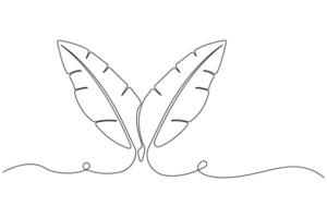 Banana leaf continuous line art drawing. Banana leaves outline isolated on white background. vector