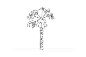 Continuous line art drawing of papaya tree on a white background. vector