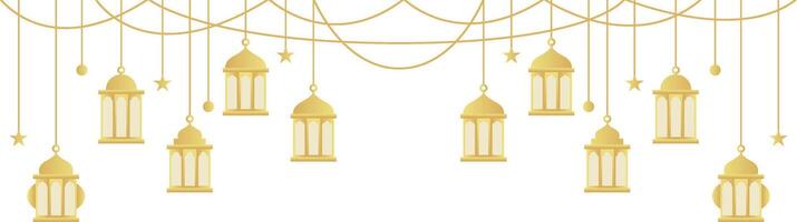Decoration of Gold Gradient Islamic Lantern Element with Star and Circle for Ramadan vector