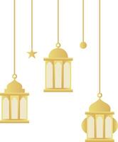 Three Gold Gradient Islamic Lantern Element with Star and Circle for Ramadan vector