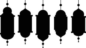 Black Silhouette with Rhomb Motive Islamic Lantern Element Set for Ramadan Arabic Hanging Oil Lamp Lights vector