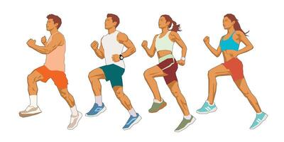 Running People Illustration, Running man and woman, marathon event, isolated object. vector