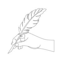 Bird feather single-line art on a white artboard beautifully captures the elegance and lightness of a feather, using a continuous line to symbolize freedom and grace. vector